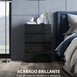 Cómoda Noche Homcom 4 cajones negro 80x55x34 cm