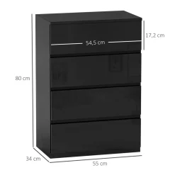 Cómoda Noche Homcom 4 cajones negro 80x55x34 cm