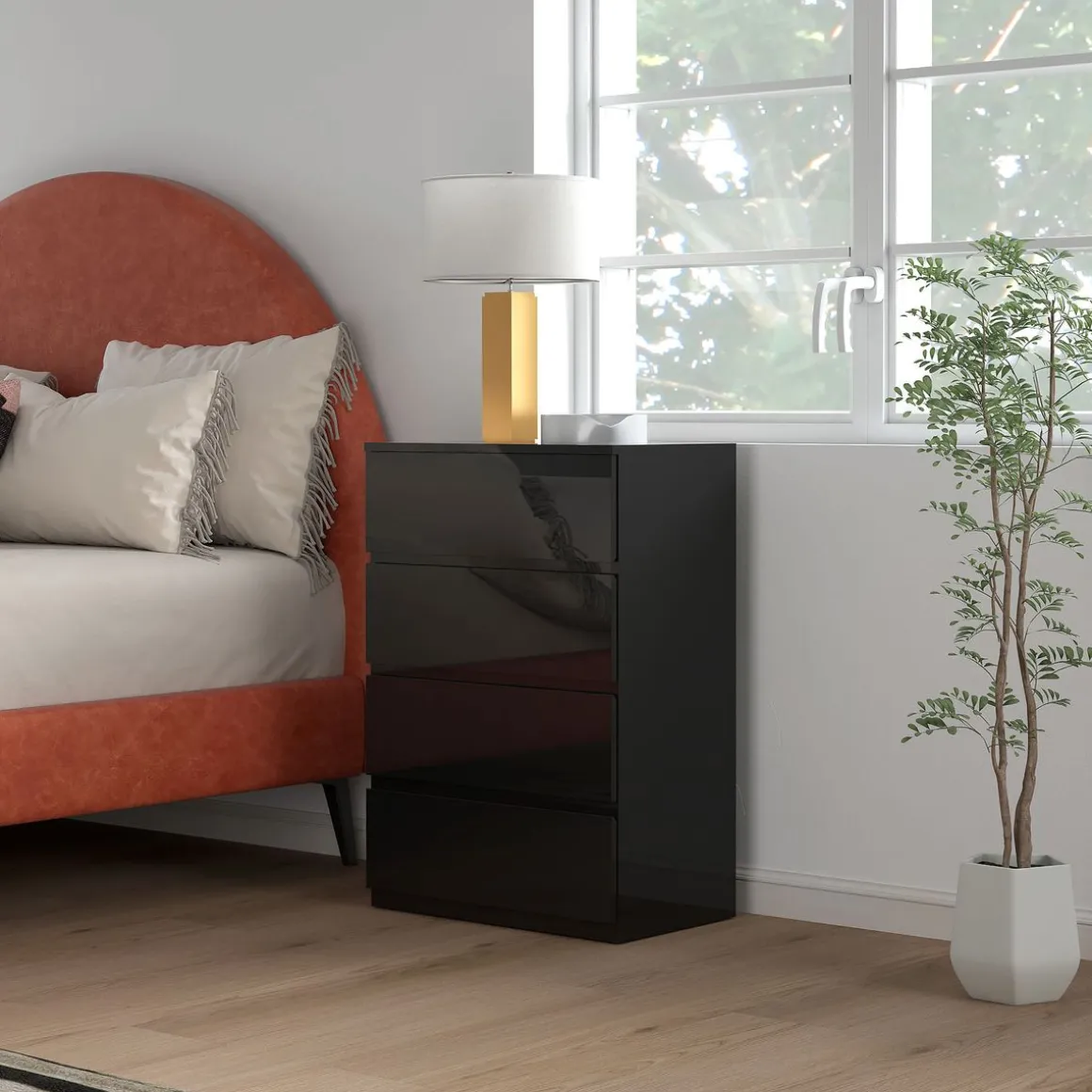 Cómoda Noche Homcom 4 cajones negro 80x55x34 cm