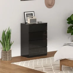 Cómoda Noche Homcom 4 cajones negro 80x55x34 cm