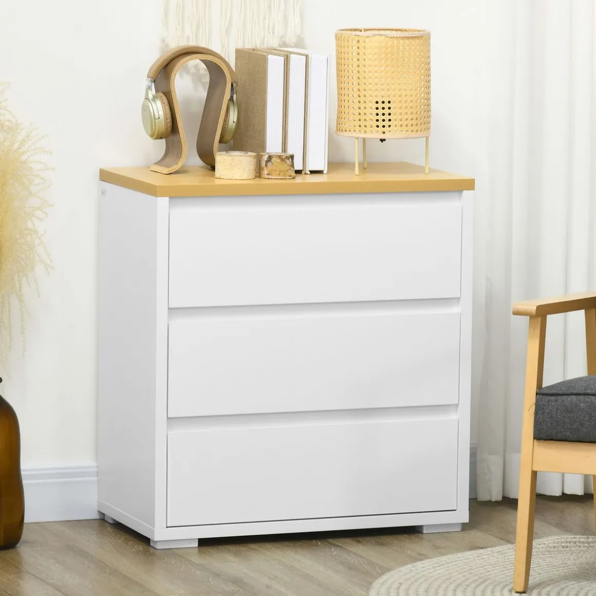 Cómoda Nube Homcom 3 cajones blanco/natural 75x70x37 cm