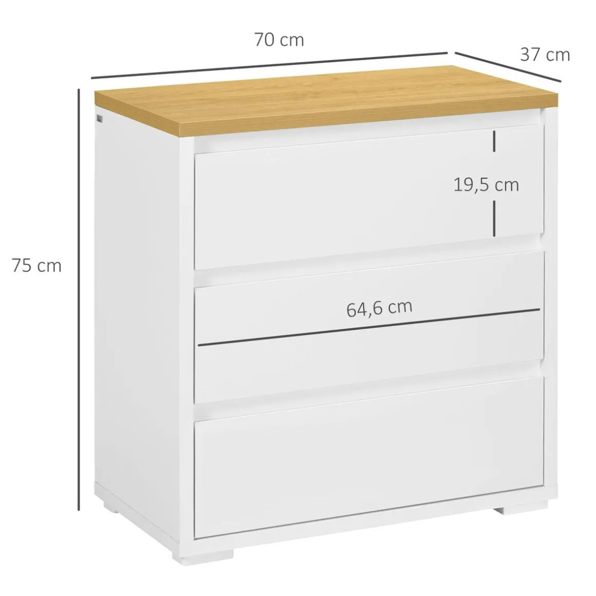 Cómoda Nube Homcom 3 cajones blanco/natural 75x70x37 cm