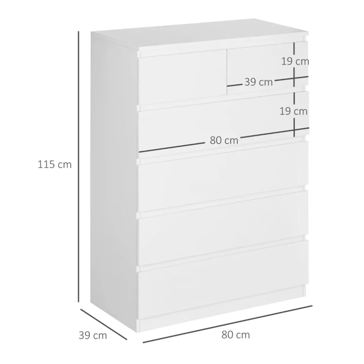 Cómoda Polinesia Homcom 6 cajones blanco 115x80x39 cm
