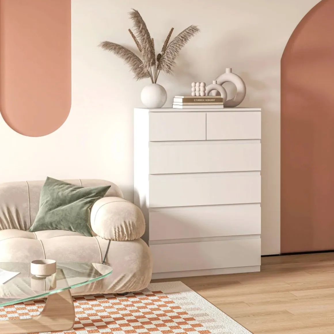 Cómoda Polinesia Homcom 6 cajones blanco 115x80x39 cm