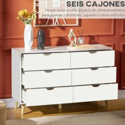 Cómoda Preston Homcom 6 cajones blanco 76x120x40 cm