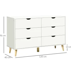 Cómoda Preston Homcom 6 cajones blanco 76x120x40 cm