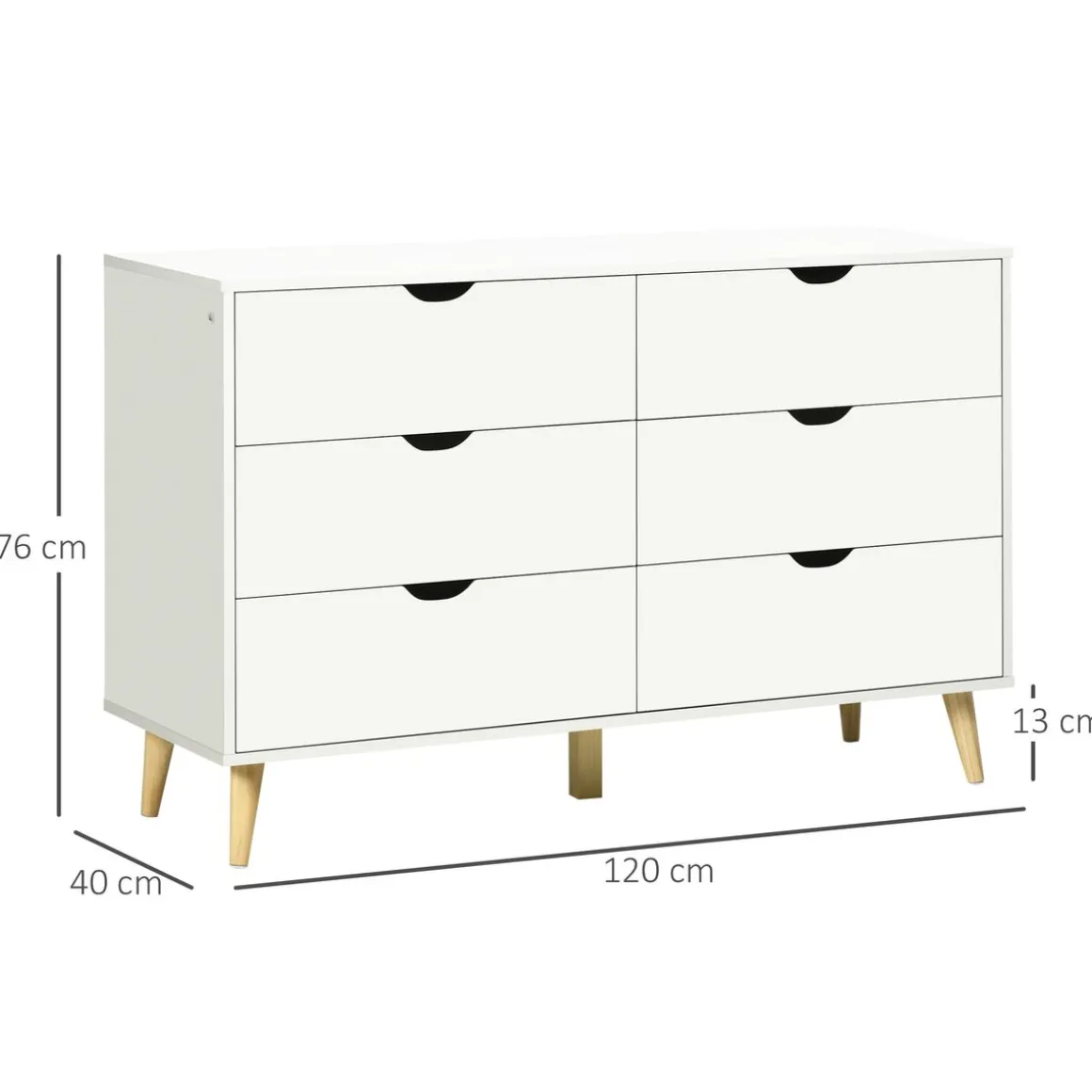 Cómoda Preston Homcom 6 cajones blanco 76x120x40 cm