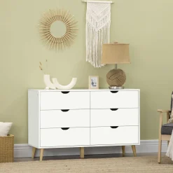 Cómoda Preston Homcom 6 cajones blanco 76x120x40 cm