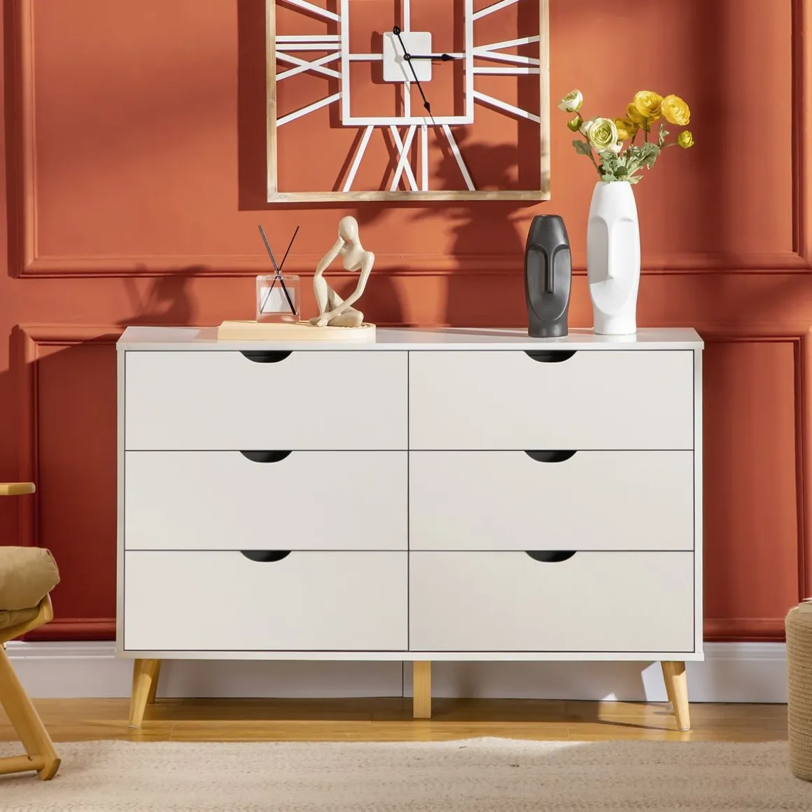 Cómoda Preston Homcom 6 cajones blanco 76x120x40 cm