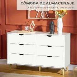 Cómoda Preston Homcom 6 cajones blanco 76x120x40 cm