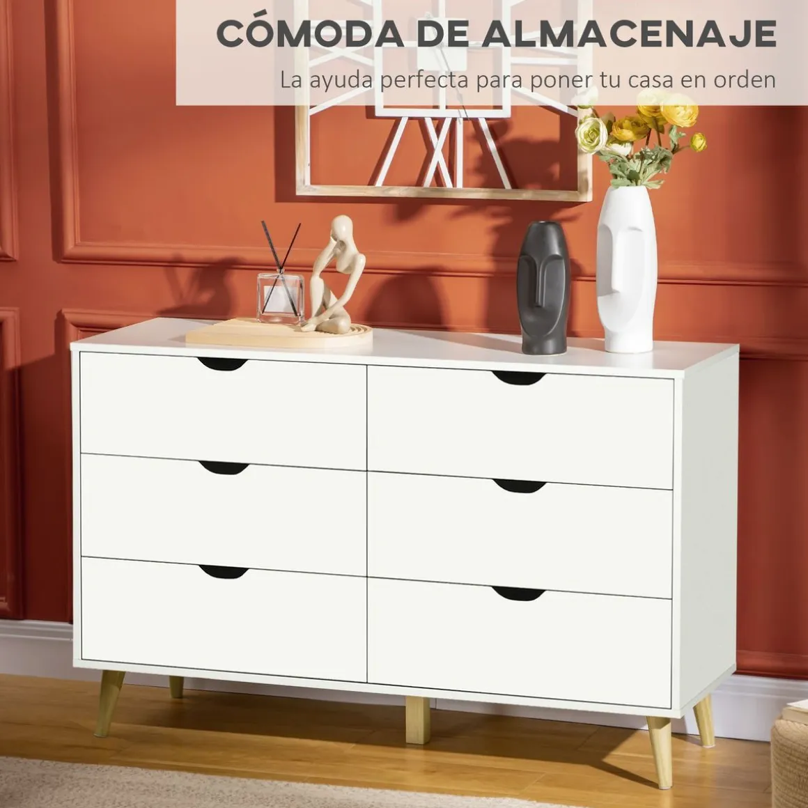 Cómoda Preston Homcom 6 cajones blanco 76x120x40 cm