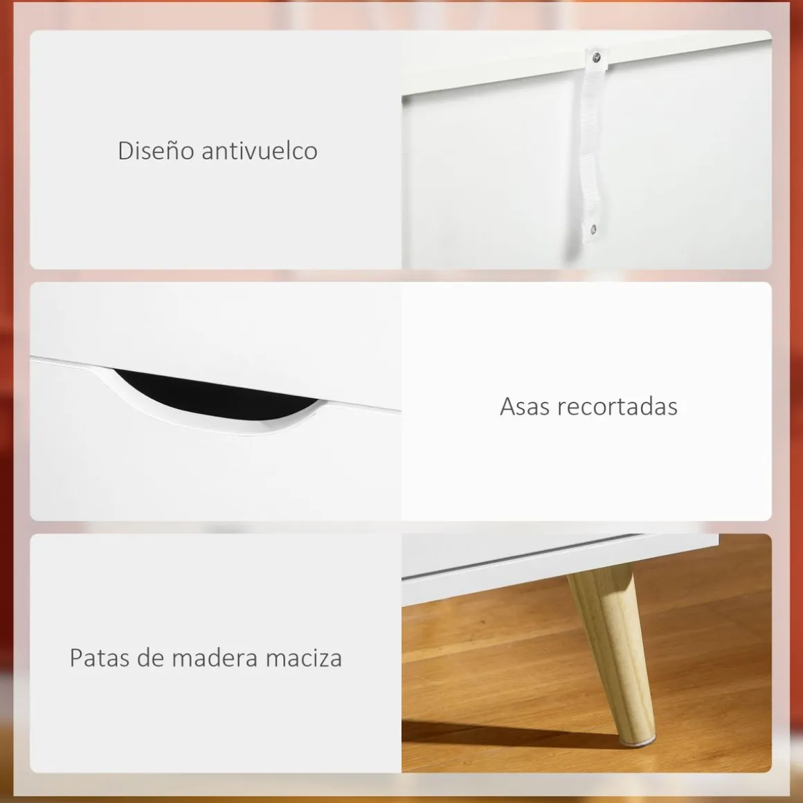 Cómoda Preston Homcom 6 cajones blanco 76x120x40 cm