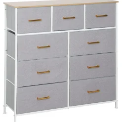 Cómoda Roble Homcom 9 cajones de tela gris 99x100x30 cm