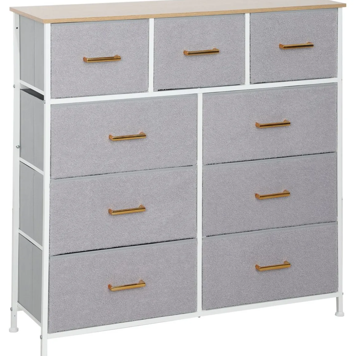 Cómoda Roble Homcom 9 cajones de tela gris 99x100x30 cm