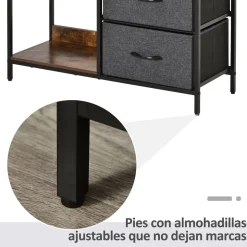 Cómoda Scala Homcom 3 cajones + 2 estantes marrón/gris 71x80x29 cm