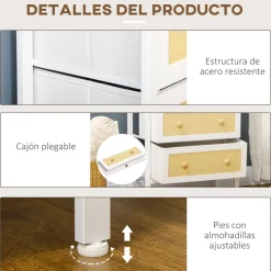 Cómoda Takutea Homcom 5 cajones blanco/natural 126,5x62x30 cm