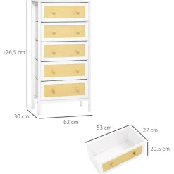 Cómoda Takutea Homcom 5 cajones blanco/natural 126,5x62x30 cm