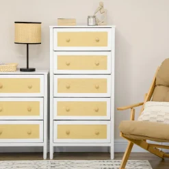Cómoda Takutea Homcom 5 cajones blanco/natural 126,5x62x30 cm