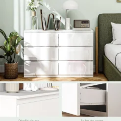 Cómoda Tallín Homcom 6 cajones blanco 75x112x34 cm
