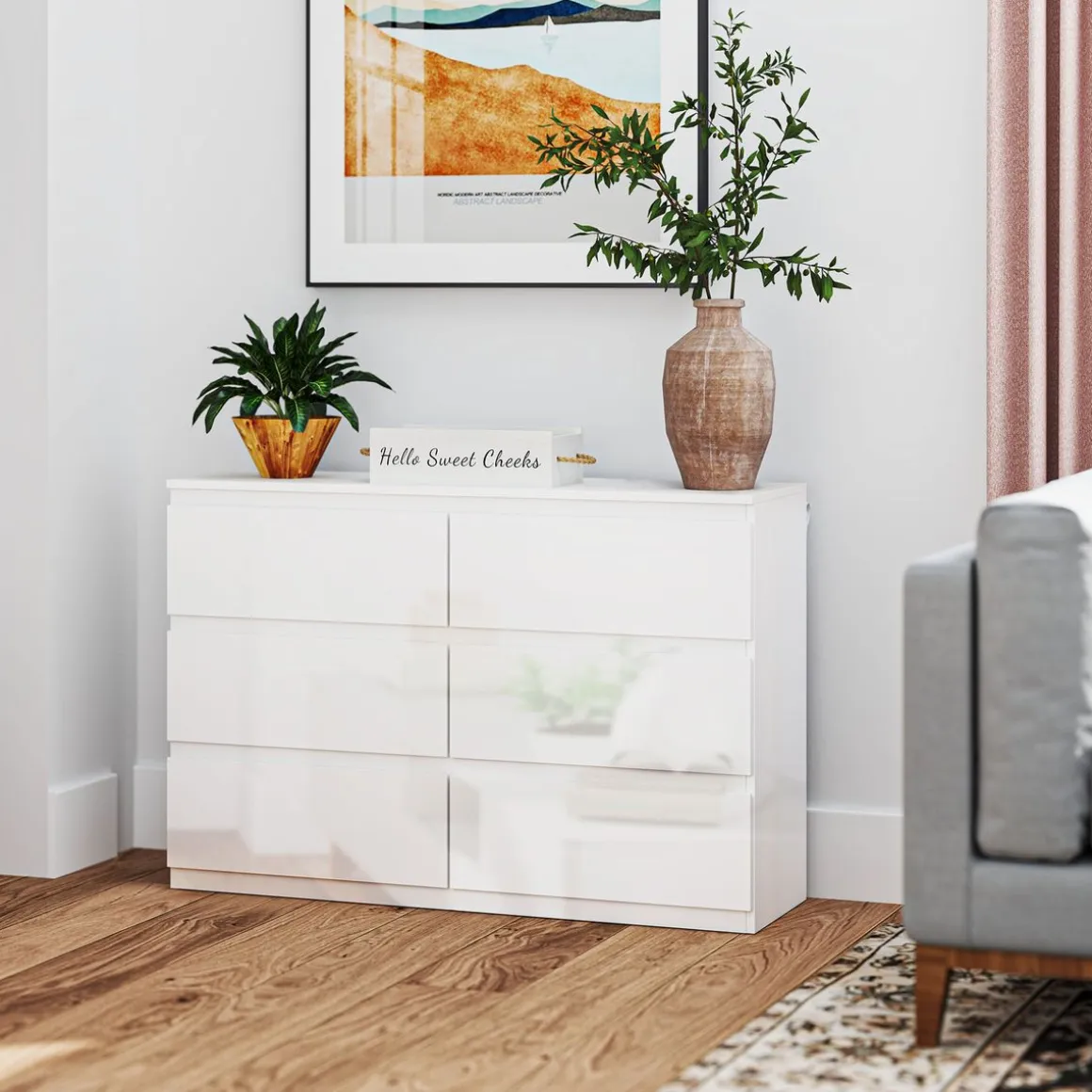 Cómoda Tallín Homcom 6 cajones blanco 75x112x34 cm