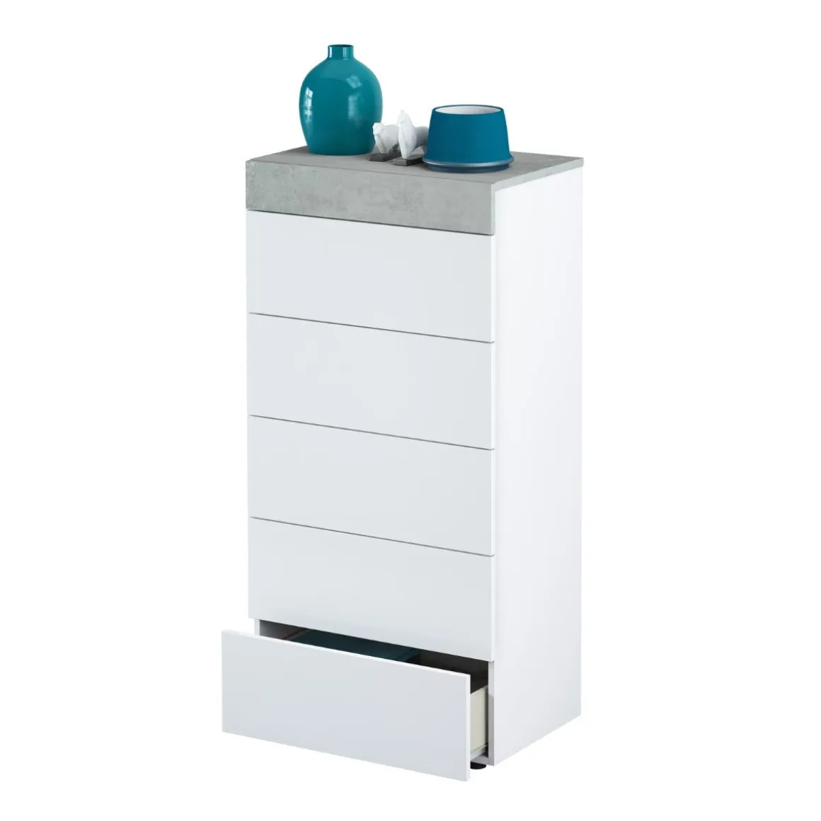 Cómoda Tekkan 5 cajones blanco/gris 118x61x40 cm