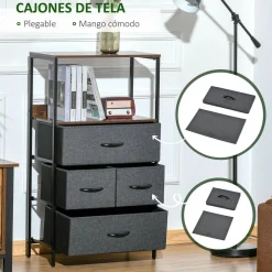 Cómoda Telar Homcom 4 cajones plegables gris 103x58x29 cm