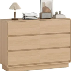 Cómoda Tessa Homcom 6 cajones natural 86x120x38 cm