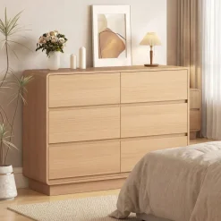 Cómoda Tessa Homcom 6 cajones natural 86x120x38 cm