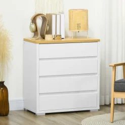 Cómoda Yap Homcom 4 cajones blanco/natural 75x70x37 cm