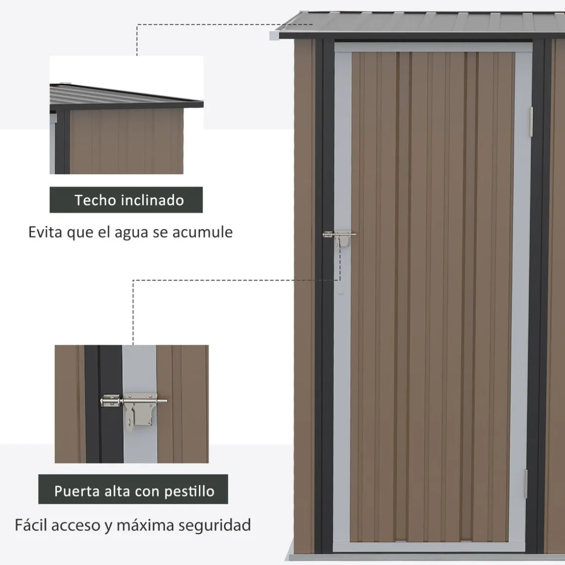 Cobertizo de jardín Canadá Outsunny puerta con pestillo + techo inclinado marrón 177-189x142x84 cm