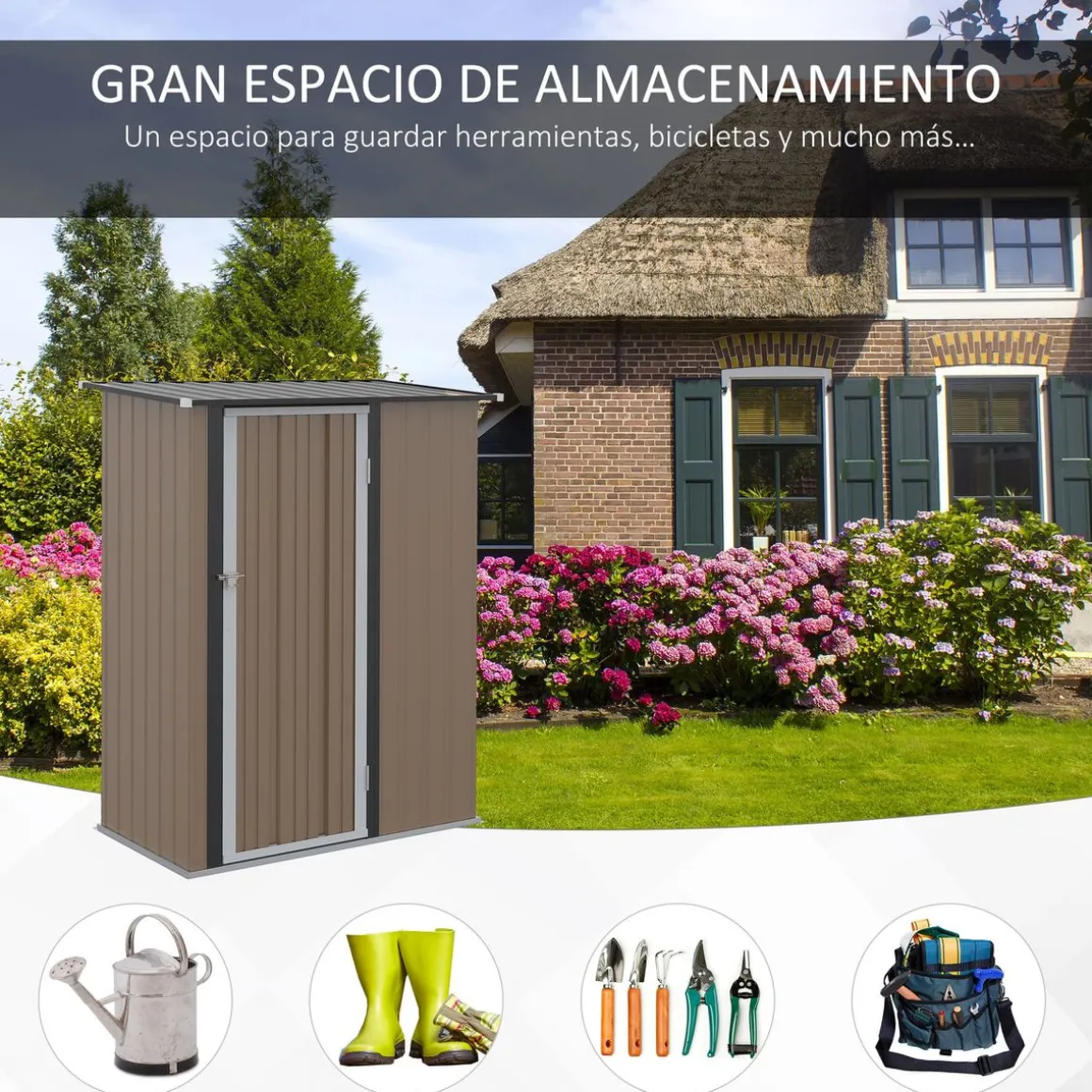 Cobertizo de jardín Canadá Outsunny puerta con pestillo + techo inclinado marrón 177-189x142x84 cm