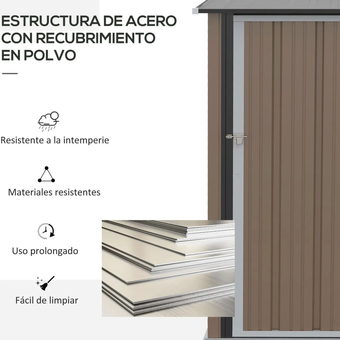Cobertizo de jardín Canadá Outsunny puerta con pestillo + techo inclinado marrón 177-189x142x84 cm