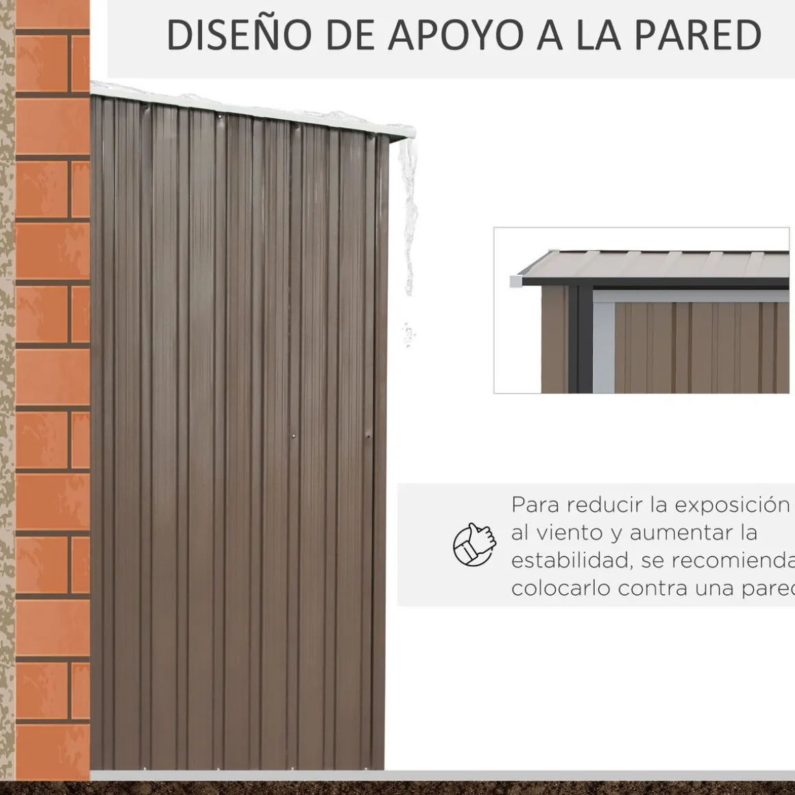 Cobertizo de jardín Canadá Outsunny puerta con pestillo + techo inclinado marrón 177-189x142x84 cm