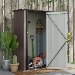 Cobertizo de jardín Canadá Outsunny puerta con pestillo + techo inclinado marrón 177-189x142x84 cm