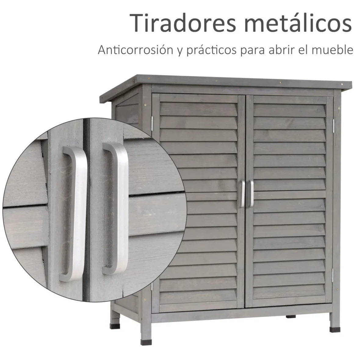 Cobertizo de jardín Jack Outsunny 2 puertas + 2 estantes interiores gris 96,5x87x46,5 cm