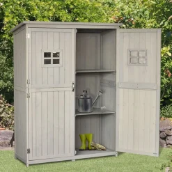 Cobertizo de jardín Outsunny doble puerta madera gris 164x127,5x50 cm