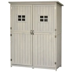 Cobertizo de jardín Outsunny doble puerta madera gris 164x127,5x50 cm