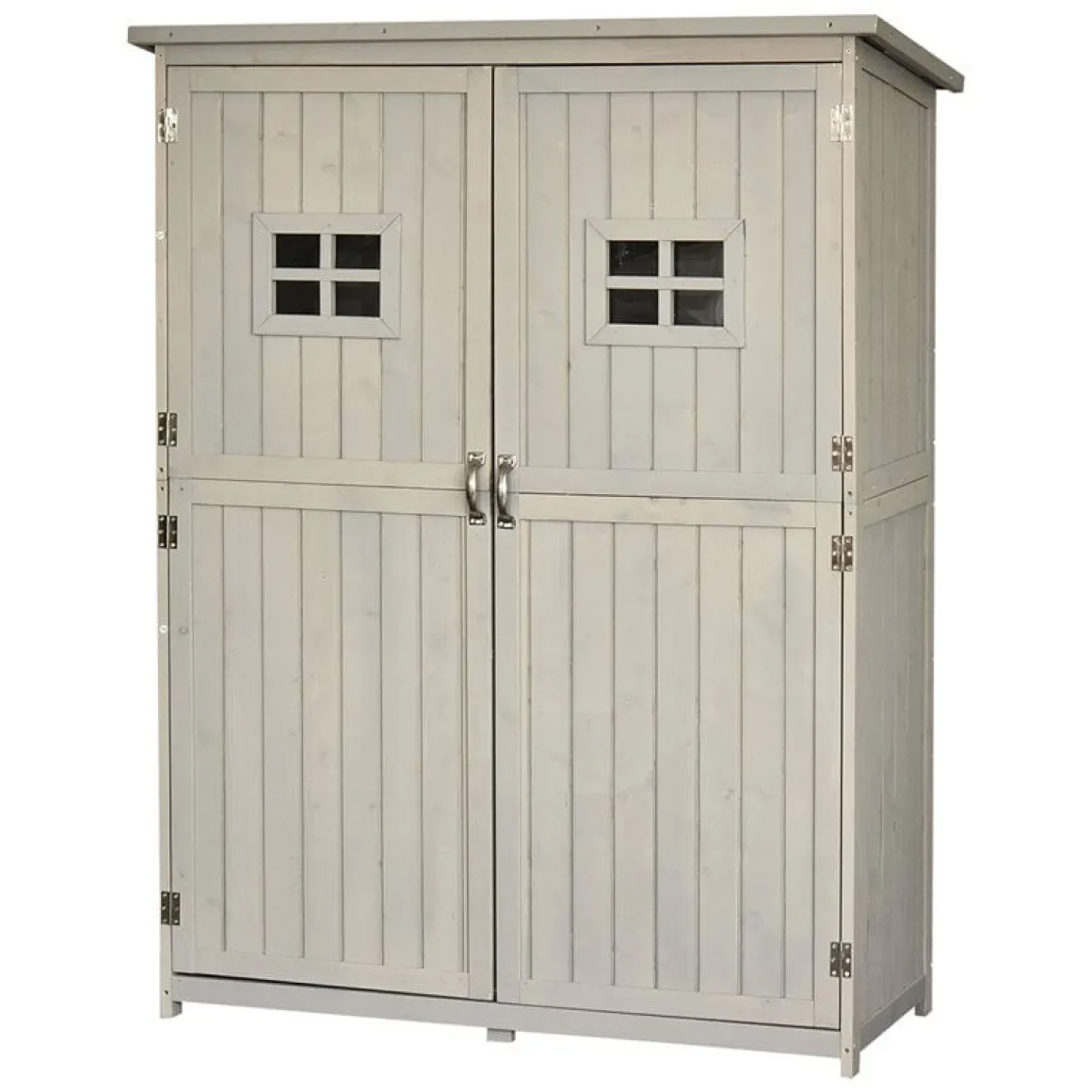 Cobertizo de jardín Outsunny doble puerta madera gris 164x127,5x50 cm
