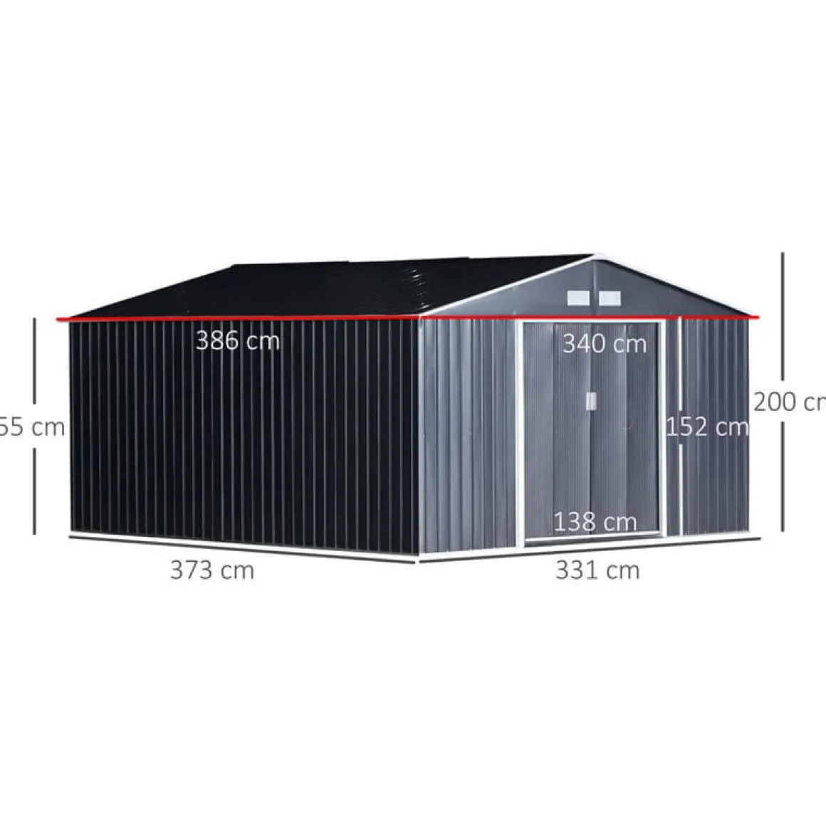 Cobertizo de jardín Outsunny puertas correderas gris 200x340x386 cm