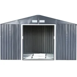 Cobertizo de jardín Outsunny puertas correderas gris 200x340x386 cm