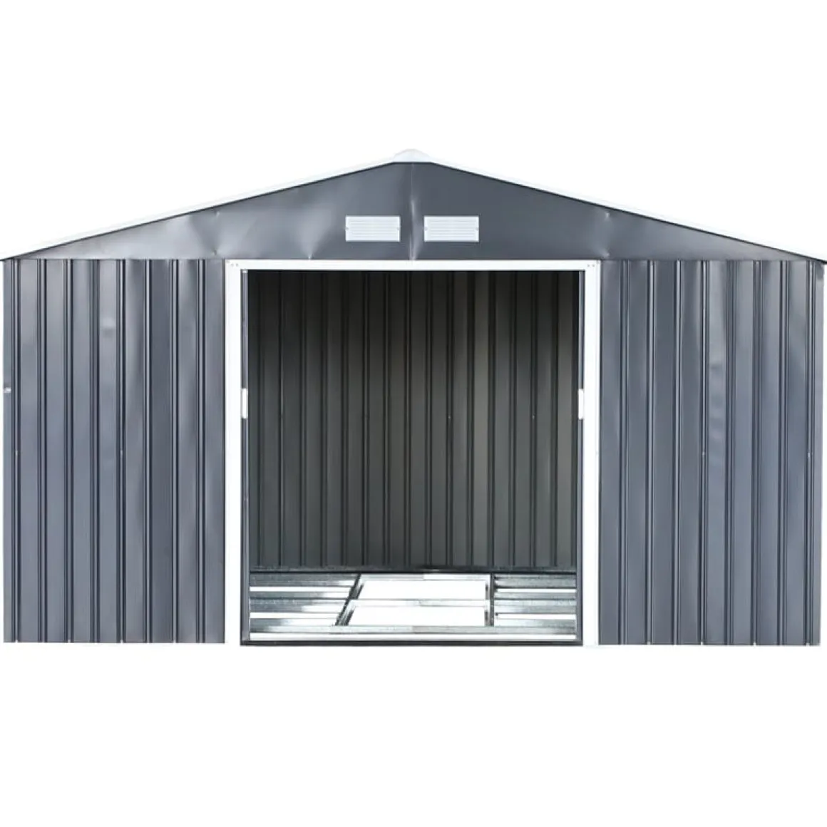 Cobertizo de jardín Outsunny puertas correderas gris 200x340x386 cm