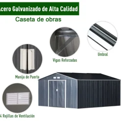 Cobertizo de jardín Outsunny puertas correderas gris 200x340x386 cm