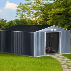 Cobertizo de jardín Outsunny puertas correderas gris 200x340x386 cm