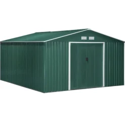 Cobertizo de jardín Outsunny puertas correderas verde 200x340x386 cm