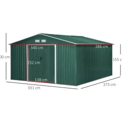 Cobertizo de jardín Outsunny puertas correderas verde 200x340x386 cm