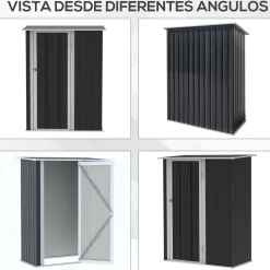 Cobertizo de jardín Salamanca Outsunny puerta con pestillo + techo inclinado negro 177-189x142x84 cm