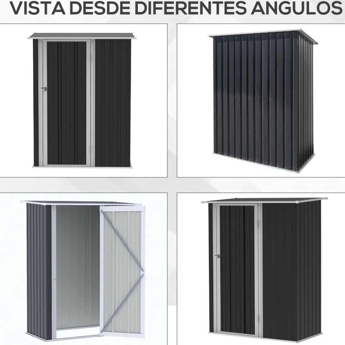 Cobertizo de jardín Salamanca Outsunny puerta con pestillo + techo inclinado negro 177-189x142x84 cm