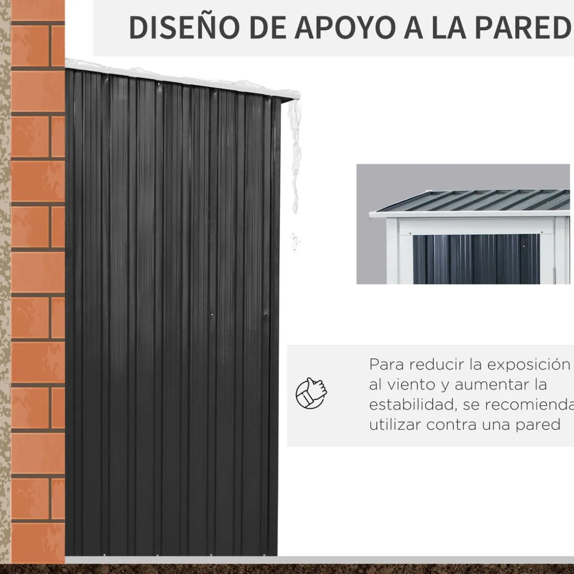 Cobertizo de jardín Salamanca Outsunny puerta con pestillo + techo inclinado negro 177-189x142x84 cm