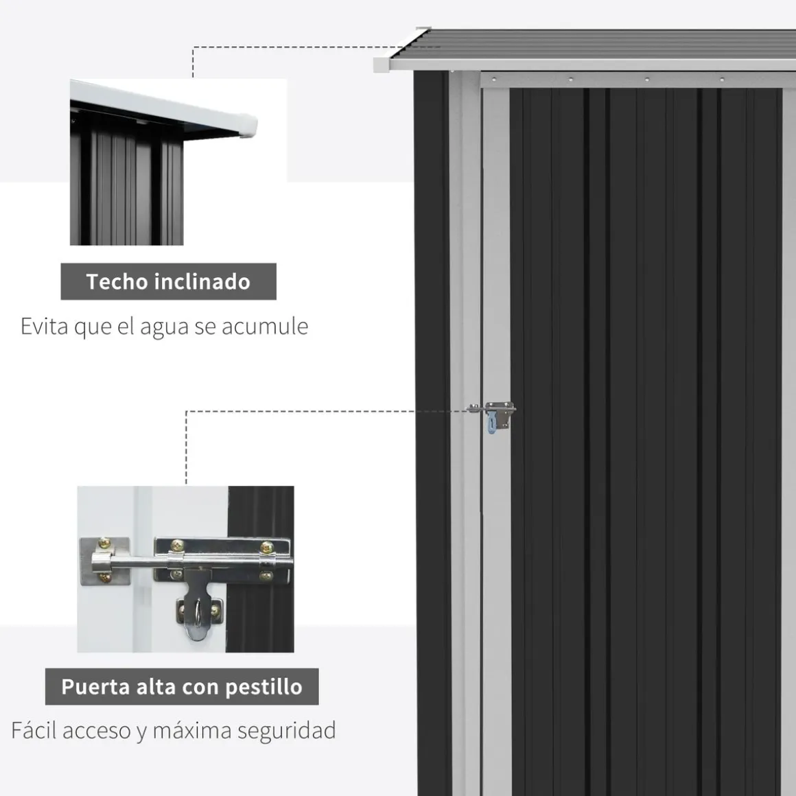 Cobertizo de jardín Salamanca Outsunny puerta con pestillo + techo inclinado negro 177-189x142x84 cm