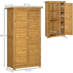 Cobertizo de jardín Wood Outsunny 2 puertas + 3 estantes interiores natural 160x87x46,5 cm